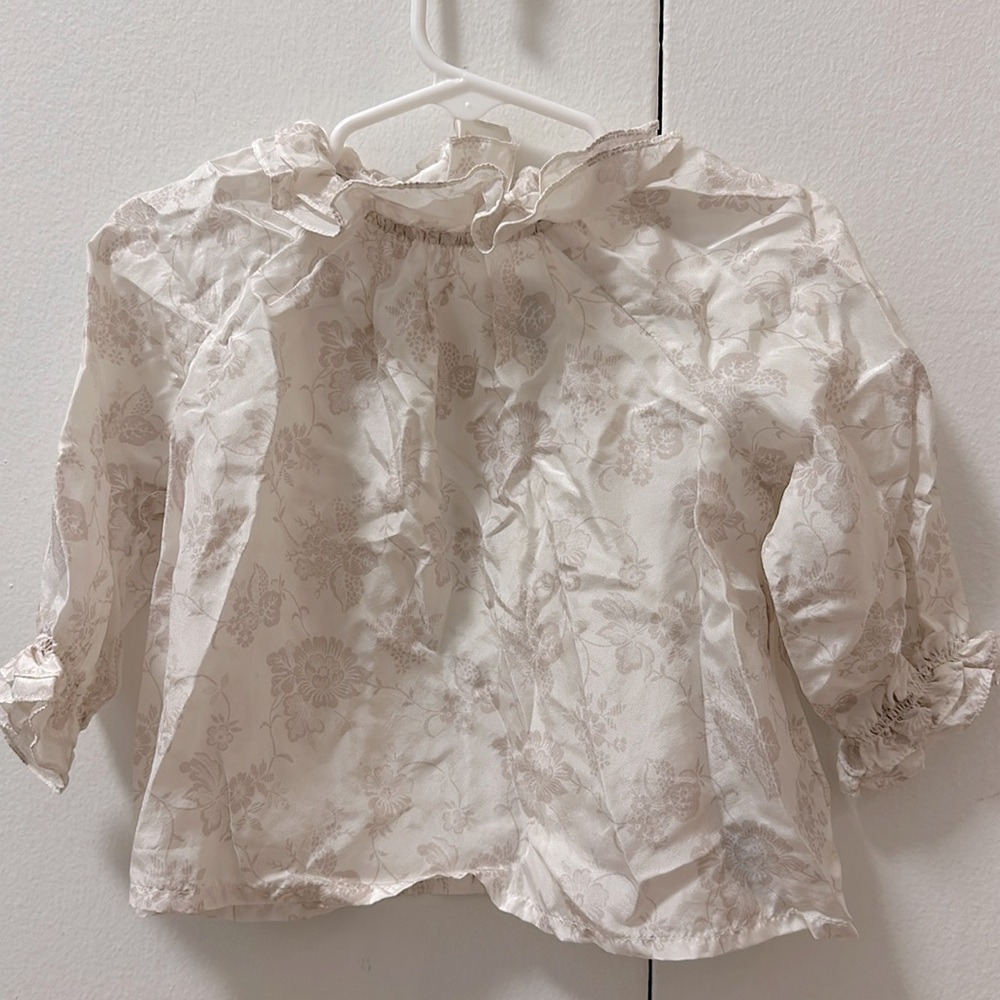 Never worn, no tags Bonpoint silky shirt with floral pattern back button closure